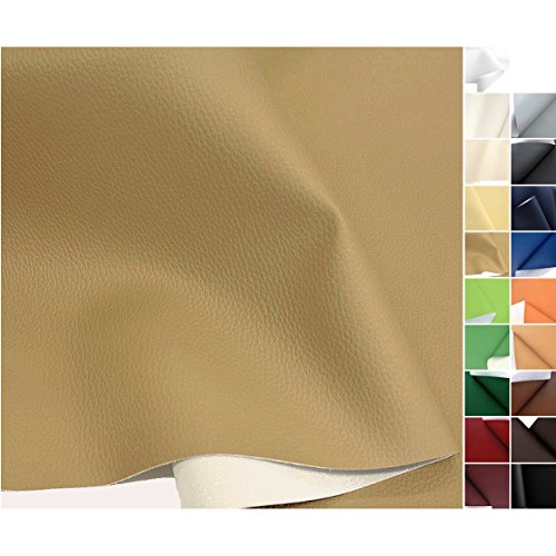 TOLKO® Möbelstoff Kunstleder Meterware Dunkel-Beige Langlebiger PREMIUM Polsterstoff, Bezugstoff