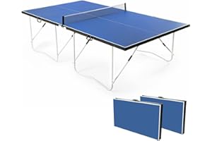 HOTSIZZ 9FT Full Size Folding Table Tennis Table - Quick 10-Min Assembly, Portable Ping Pong Table Net Set & Single Player Practice Mode for Home, Indoor/Outdoor Home Office Games