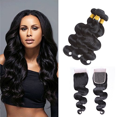Brazilian Lace Closure With Bundles Natural Wave Lace Frontal Pre Plucked And Body Wave Human Hair Weave Bundles Weave On For Black Women Silkylong 22 24 26+20