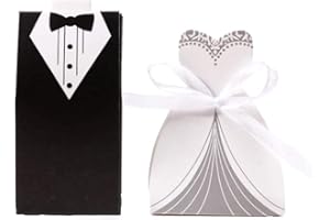 JZK 100x Traje de novia y novio caja papel de confeti porta arroz bodas caja de regalo pequeñas cajas favores para boda, aniversario boda, compromiso, despedida de soltera, fiesta de graduación