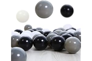 PlayMaty 100 Pieces Colourful Pit Balls Phthalate Free BPA Free Plastic Ocean Balls Crush Proof Stress Balls for Kids Playhouse Pool Ball Pit Accessories 2.16 Inches (Black-White-Grey)