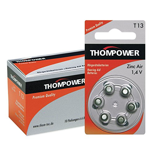 Preisvergleich Produktbild THOMPOWER 10 x 6er Pack (60 Stück) Typ T13 Hörgerätebatterien (PR 48 - Orange - 1,4 Volt - Zink-Luft)