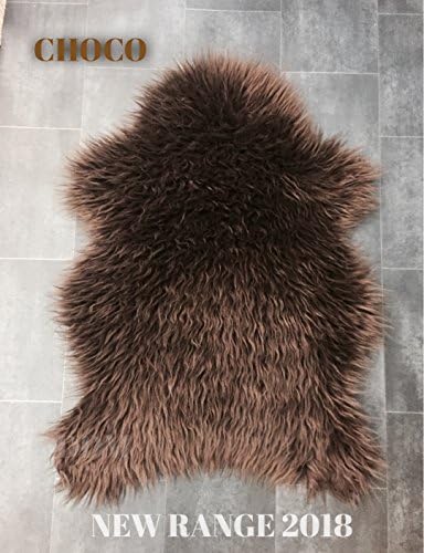 NEW 2018 RANGE. Chocolate Dark Brown Faux Fur Sheepskin Shaped Mongolian Rug Non-Slip 70cm x 100cm