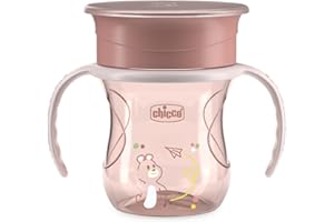 Chicco Perfect Cup Primo Bicchiere per Bambini 200 ml, 1 Tazza Biberon 12+ Mesi per Imparare a Bere, con Membrana in Silicone a 360° e Manici Rimovibili, senza BPA, Rosa
