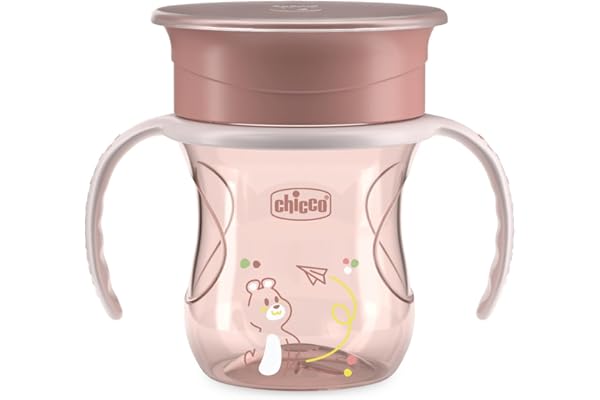 Chicco Perfect Cup Premier Verre pour Enfants 200 ml, 1 Tasse Biberon 12+ Mois pour Apprendre à Boire, avec Membrane en Silicone à 360° et Poignées Amovibles, sans BPA, Rose