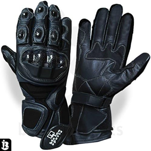 Motorcycle Gloves Cowhide Leather Bikers Glove Motorbike Kevlar Protection (Large)