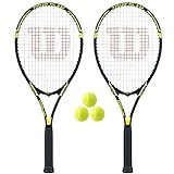 Set contains 2 wilson tour tennis rackets and a pack of three tennis balls