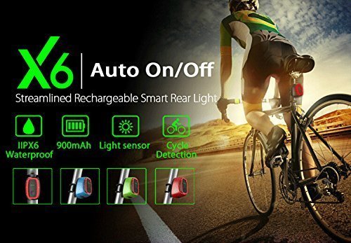16 LED 50 Lumen Intelligent Fahrrad Rücklicht Fahrradlampe Fahrradbeleuchtung, X6 USB aufladbar Rücklicht für Fahrradfahren Radfahren, wasserdicht Rückleuchten, Fahrrad Sicherheitslicht Reflectors mit Lichtsensor und Bewegungssensor für Sicherheit und Warnung - 6
