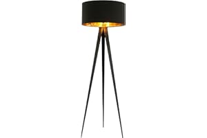 Lindby Lampadaire Trepied Benik (Moderne) en Noir Textile e. a. pour Salon & Salle à manger (1 lampe,à E27), Sur Pied, Lampe a de Sol
