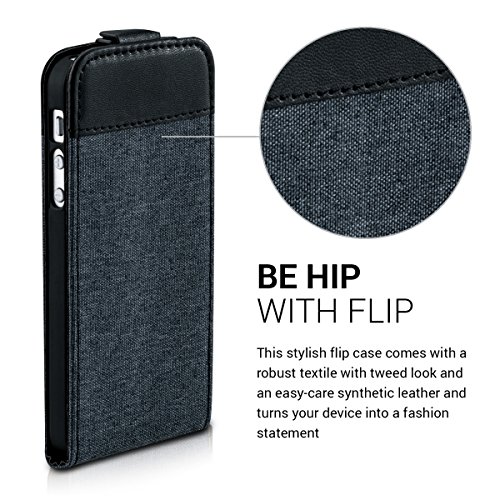 kwmobile Funda para Apple iPhone SE   5   5S - Carcasa de  Cuero sint  tico  y  Tela  - Case  Plegable  en  Gris Oscuro Negro 