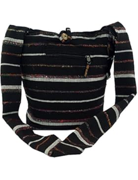 Guru-Shop Sadhu Bag Gestreift, Goa Tasche Schulterbeutel - Schwarz, Herren/Damen, Baumwolle, 40x35x25 cm, Bunter...