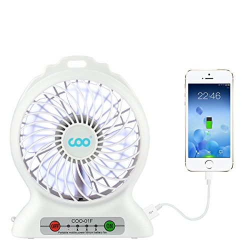 COO Mini USB Ventilator, eine hohe Qualität Tischventilator USB fan mit auch Power bank Funktion, gilt für Zuhause, Büro und Schreibtisch (Weiß)
