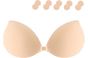 Vtelor Stick on Bra Backless Invisible Sticky Bra Push up Strapless Women's Adhesive Bras Ladies Invisible Strapless Bras Large Breasts Push up Sticky Boob Covers for Backless Dresses, Wedding, Party