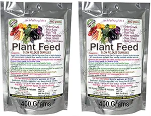 TSR Organic Fertilisers & Pesticides Plant Feed Slow Release Shiny granules (400 + 400 Grams) for All Types of Fruits, Flowers, Vegetables, Home and Garden Fertilizer