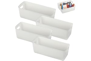 BAFUMIU 4er-Pack Aufbewahrungsboxen Plastik 27 cm, Weiße Kleine Organizer Boxen, Perfekt für Küche, Badezimmer, Regal Aufbewahrung für Praktisches Design, vielseitig einsetzbar.