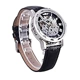 Ablegrow (TM) Winner Classic Uhr mit sichtbarem Uhrwerk, transparentes Ziffernblatt, mechanische Armbanduhr mit Lederband White Royal Blue