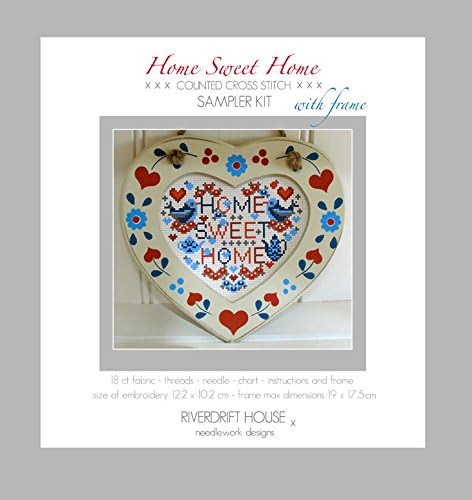 HOME SWEET HOME (with painted wooden heart frame) Counted Cross Stitch Kit