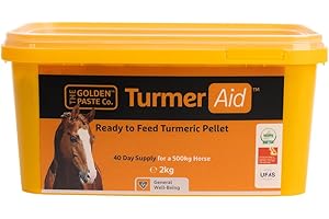 THE GOLDEN PASTE CO. The Golden Paste Company TurmerAid, Complete Turmeric for Horses, Premium Pelleted Horse Supplement for Joint Health, Wellbeing & Digestion with added Yucca and Linseed - 2kg - Easy to Feed