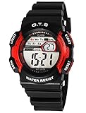 OTS Unisex Kinderuhr Student Uhr Größes Zifferblatt Armbanduhr Gummi Band Uhren für Jungen Mädchen Kinder-Rot