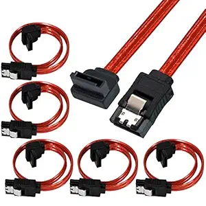 RiaTech 5 Pack 18cm Length Locking Latch Straight to Right Angle 90 Degree SATA III SATA Data Cable (SATA 3 Cable) Compatible for SATA HDD, SSD, CD Drive, CD Writer - Red 18 cm.