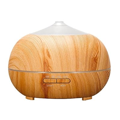Tenswall 400ml Humidificateur Ultrasonique Diffuseur Aromatherapie Humidificateur d'Huiles Essentielles Humidificateur Grain Du Bois Diffuseur D'Huiles Essentielles Électrique Purificateur d'air en Bois avec 7 Couleurs Lumières LED pour la maison, Yoga,…