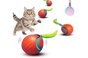 SORNEICDR Pelota de Juguete para Gatos Eléctrica Multifuncional, Pelota de Juguetes interactivos para Gatos domésticos, 2 Modos de Funcionamiento, con Cola Reemplazable (Naranja)