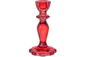 Red Glass Candlestick Holder - Decorative Taper Candle Stand For Indoor or Outdoor Dining, Elegant Dinner Party Decorations, Birthday, Garden, Wedding, Home Decor, Made By Talking Tables