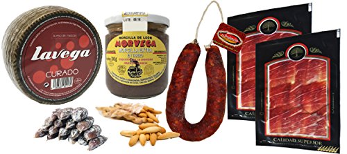 Lote Degustación de Embutidos.1 Queso de 900gr aprox, 1 Bote de Morcilla León, 100gr. Fuetes, 1 bolsa picos pan, 1 chorizo Villacastín, 2 paquetes de Jamón Ibérico de 100gr. cada uno. B01ERJULOO