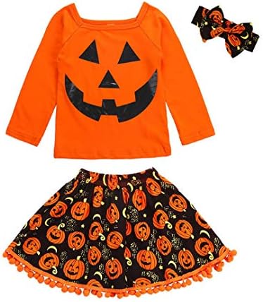 Little Girls Skirt Set Clothes on Newborn Cartoon Tops+Skirt Headband Halloween Costume Outfits Set