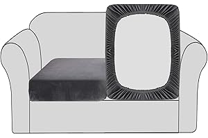 BellaHills Velvet Stretch Sofa Seat Cushion Cover - Modular Couch Protector With Elastic Bottom (2 Pieces, Grey)
