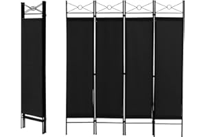 Multigot 4 Panel Room Divider, Folding Protective Screens, Movable Partition Privacy Separator for Living Room Bedroom Office (Black)
