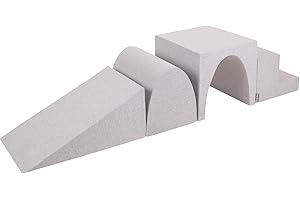 KiddyMoon Aire De Jeux en Mousse Pente L/Colline/Tunnel/Marché, Gris Clair,Multi-Taille