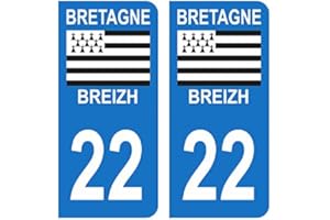 HADEXIA Autocollant Stickers Plaque immatriculation Voiture Auto département 22 Côtes d'Armor Logo Région Bretagne Breizh Symbol