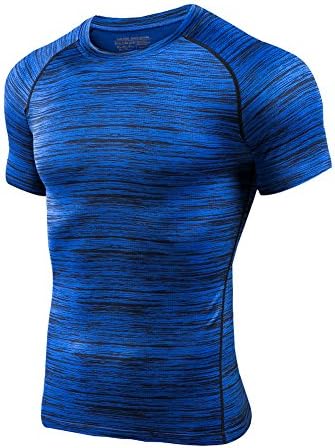 EdenJojo Mens Short Sleeve Shirt Top Lightweight Breathable Active Wear For Exercise Fitness Running Gym (Blue, L)