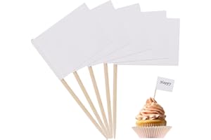 SLIVERDEW 100 Stück Leere Zahnstocher Flaggen Käse Marker Cupcake Topper Flaggen Kennzeichnung für Party Kuchen Lebensmittel Buffet Käseplatte Vorspeisen Weiß