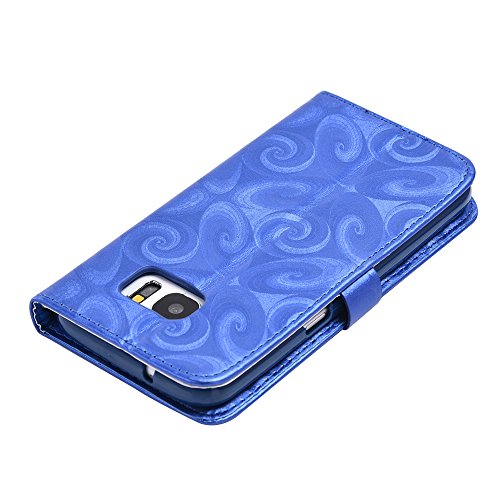 Samsung S7 Hülle, SpiritSun Ledertasche Schutzhülle für Samsung Galaxy S7 Liebe Herz Muster Bling Glitter Liquid Flüssig Schwimmend Design Folio PU Leder Tasche Case Cover Bookstyle mit Standfunktion und Kredit Kartenfächer – Blau - 6