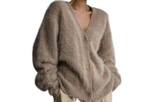 Flyhug Women's Fuzzy Mohair Sweater Button Down V Neck Long Sleeve Knit Tops Casual Lightweight Cardigan Jackets