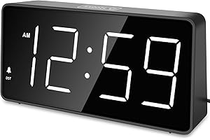 Eachui LED Wecker Digital mit Großen Zahlen, Wecker mit Ladestation, Helligkeit und Lautstärke Regelbar, Snooze, 12/24HR, Digital Uhr Netzbetrieben