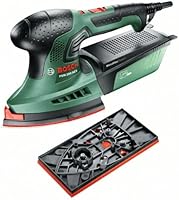 Bosch DIY Multischleifer PSM 200 AES, 2 Schleifpapiere K 80, Rechteckige Schleifplatte, Koffer (200 W, Schwingzahl 6.000 - 26.000 min-1, Schleiffl&auml;che rechteckig 164 cm&sup2; (92 x 182 mm))