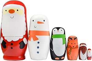 ELUTONG Snowman Russian Nesting Dolls - Traditional Wooden Santa Matryoshka Nested Dolls, 6Pcs/Set Handmade Stacking Educational Learning Kids Toys