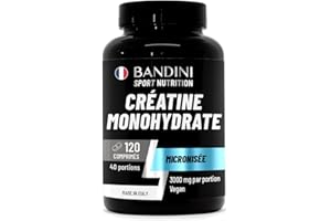 Bandini® Creatine Monohydrate 3000mg Vegan - 120 Comprimés (40 jours) - Augmente la performance physique et la force musculaire - Puissant booster musculaire - Créatine micronisée 100% pure et vegan