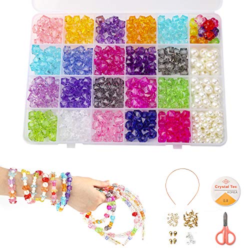 Phogary Enfants Bricolage Perles Ensemble (500 Pcs), Bricolage Bracelets Perles De Perles De Cristal dans Les Formes De Diamant pour La Fabrication De Bijoux pour Les Enfants