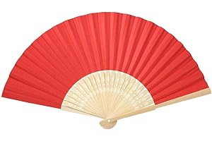 Biitfuu Faltfächer Handheld Papier Bambusrippen Malerei Fans für Hochzeitsfeier Dekoration(rot)
