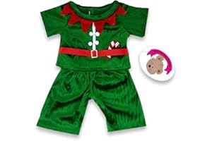 Build Your Bears Wardrobe Vêtements pour Ours en Peluche Build a Bear, Costume d'elfe garçon (Rouge/Vert)
