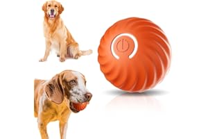 TOPBASHGO Jouet Chien, Balle Chien, Automatic Smart Teasing Dog Ball That Can't be Bitten, Rechargeable par USB, pour Chat et Chien (Couleur Orange)