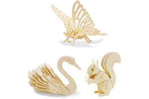 Georgie Porgy Kids Toys Construction Woodcraft Kits Wooden Model Puzzle Kits Age 5 Pack of 3 Jigsaw (Butterfly Swan Jigsaw Squirrel)