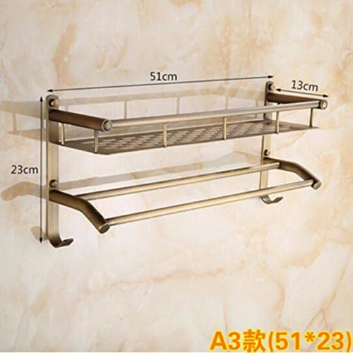 SJQKA Towel rack The Whole European Antique Copper Double Bathroom Shelf Cosmetic Rack Hook Towel Rack,A3