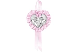 ALBALÙ ITALIA Sopraculla Medaglione Cuore Angelo Lanterna Argento Rosa con Carillon Musicale e Scatola Inclusi Misura 25x12cm Made in Italy.