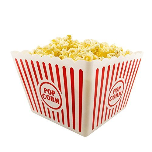 Novelty Place] Recipientes Plásticos para Palomitas de Maíz Clásico con Rayas Rojas y Blancas para Noches de Cine - 20,32 cm Cuadrado x 17,78 cm de Profundidad (Paquete de 2)