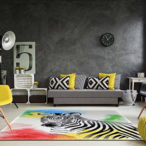 Children's/Teenager's short pile rug Bambino Young Flat Pile Modern Zebra White in Colour, 80/150 cm